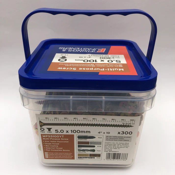 Fixings & Fasteners Multi Purpose Wood Screws 5.0 x 100mm x 300pcs in Tub Pozi Head CSK ZYP 10 x 4"