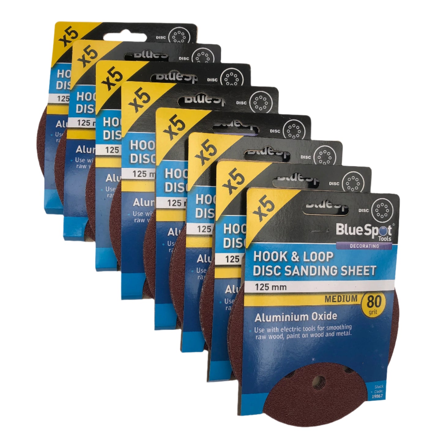 BLUE SPOT TOOLS 125MM 5 PACK 80 GRIT DISC SANDING SHEETS