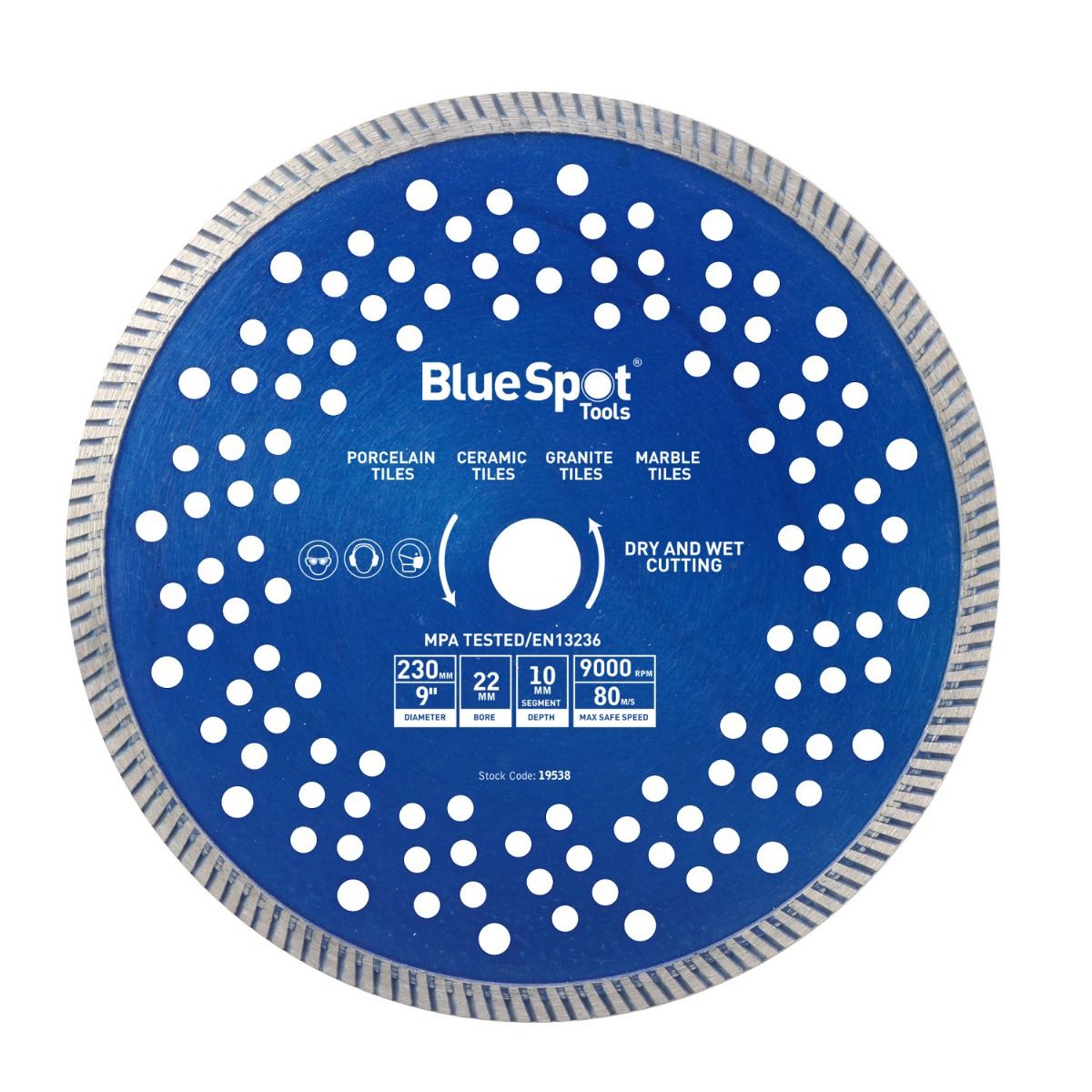 Blue Spot Turbo Diamond Cutting Disc 230mm 9" Grinder Blade Porcelain Stone Granite Marble