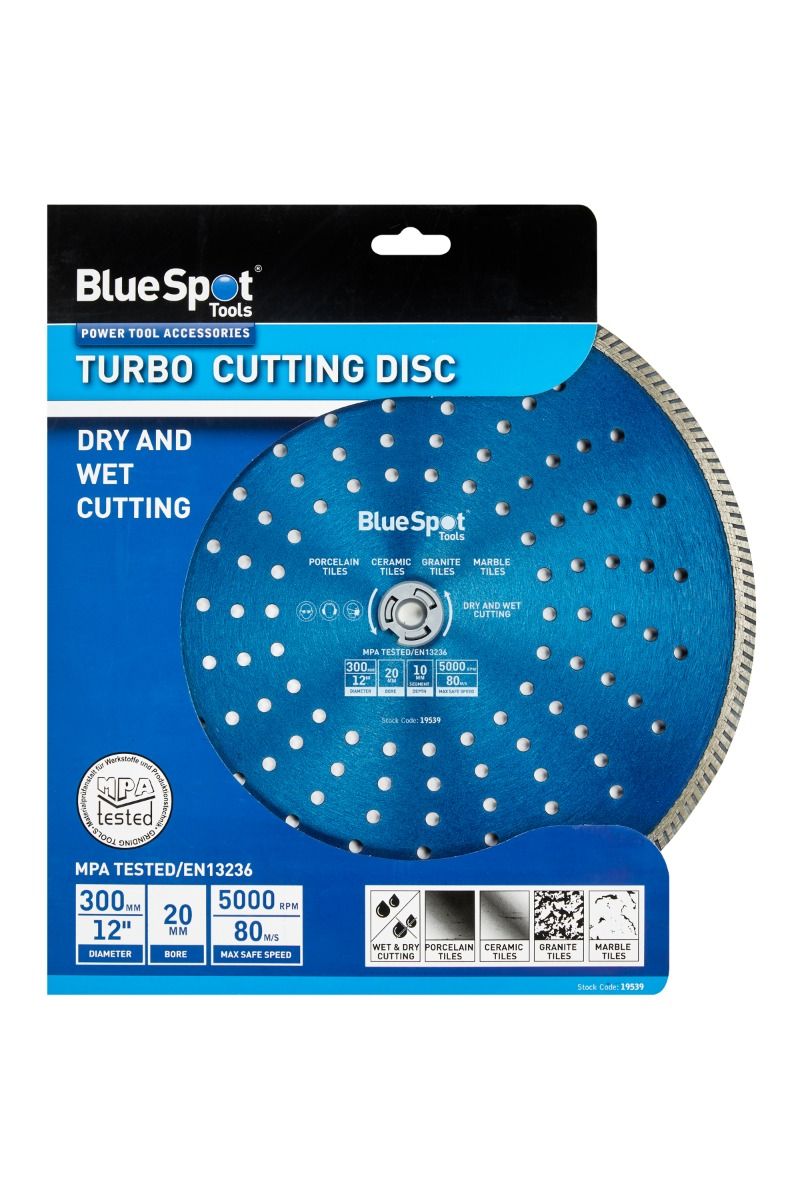 Blue Spot 2 x Turbo Diamond Cutting Discs 300mm 12" Grinder Blade Porcelain Stone Granite Marble