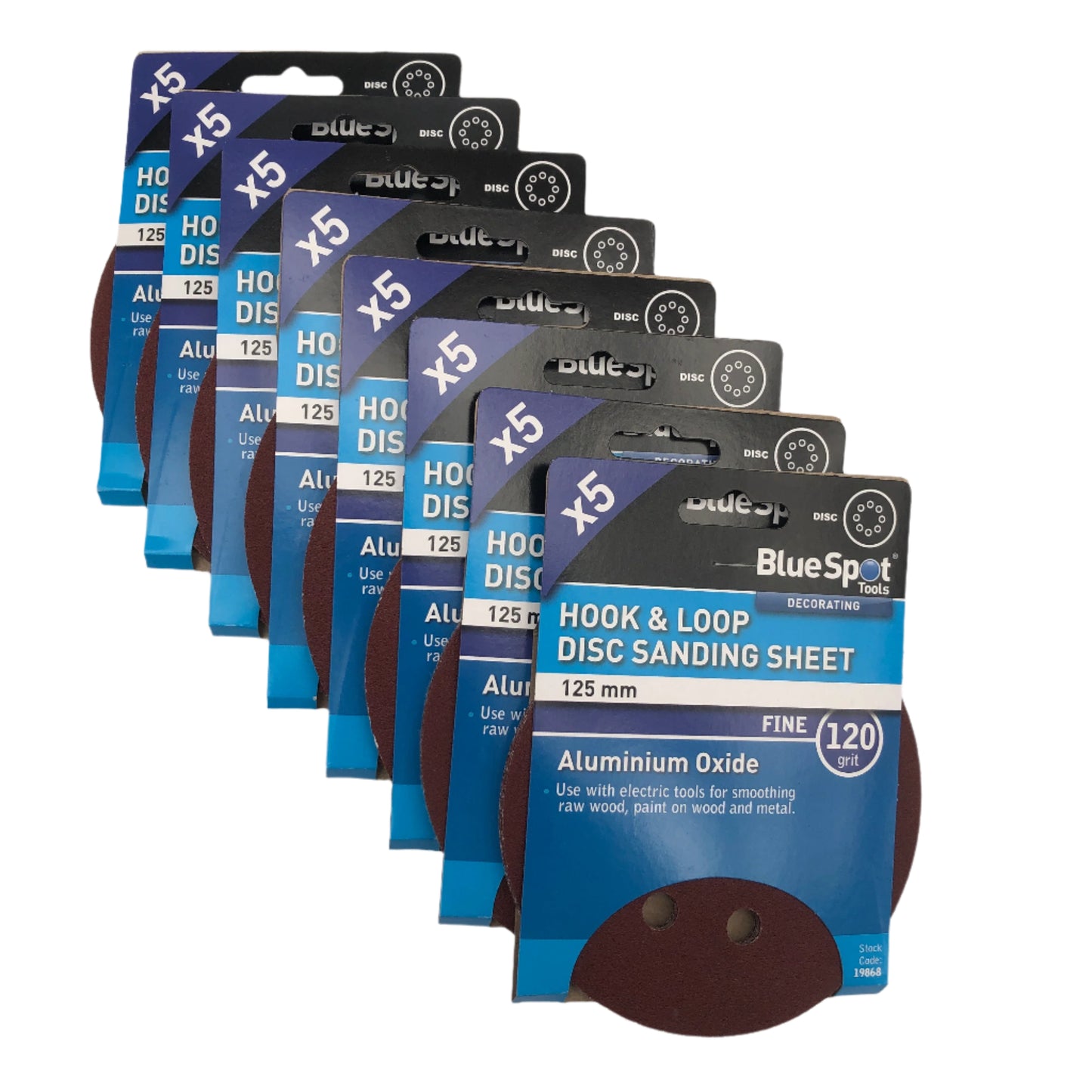 BLUE SPOT TOOLS 125MM 5 PACK 120 GRIT DISC SANDING SHEETS