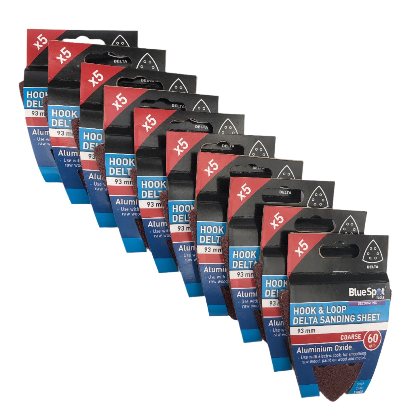BLUE SPOT TOOLS 93MM 5 PACK 60 GRIT DELTA SANDING SHEETS