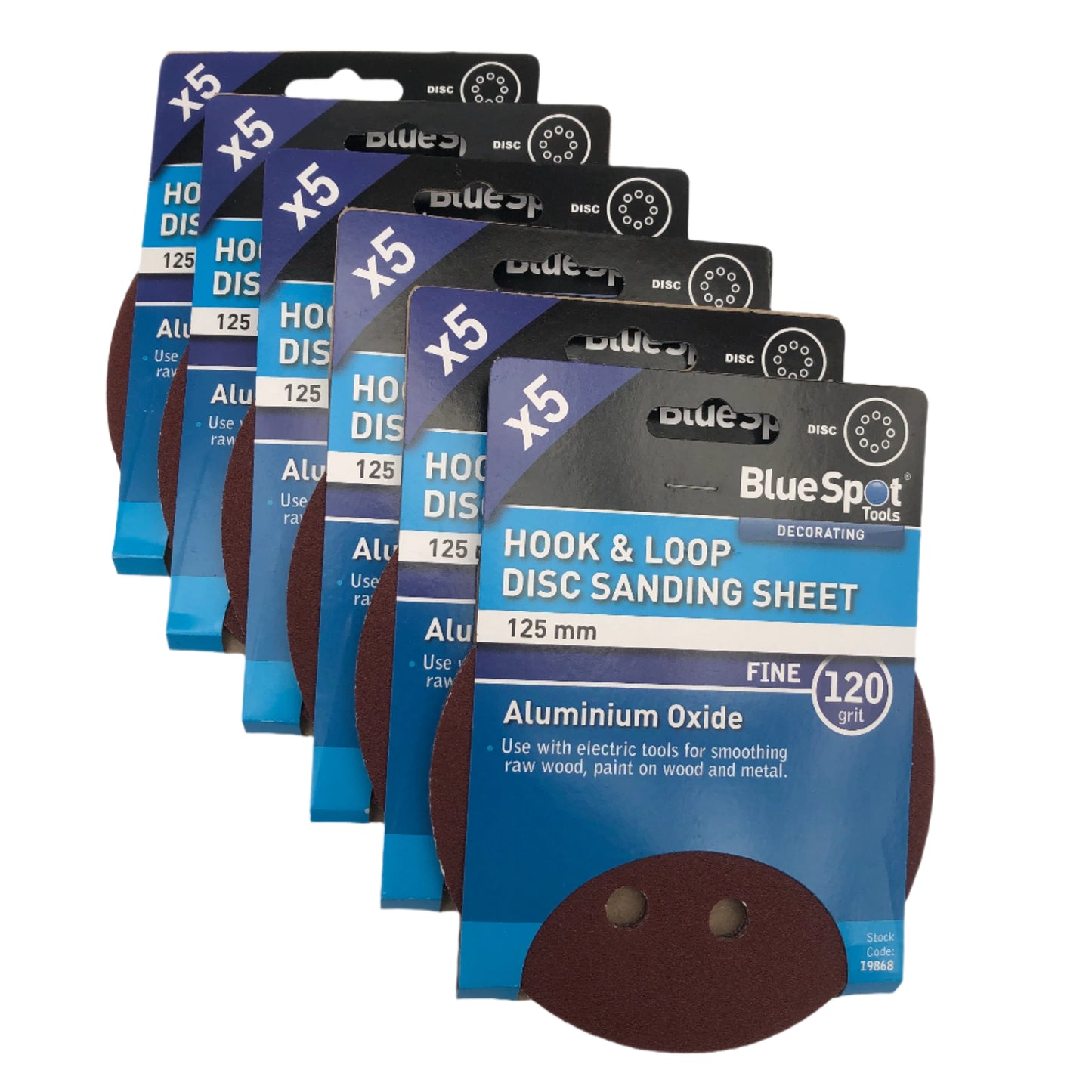 BLUE SPOT TOOLS 125MM 5 PACK 120 GRIT DISC SANDING SHEETS