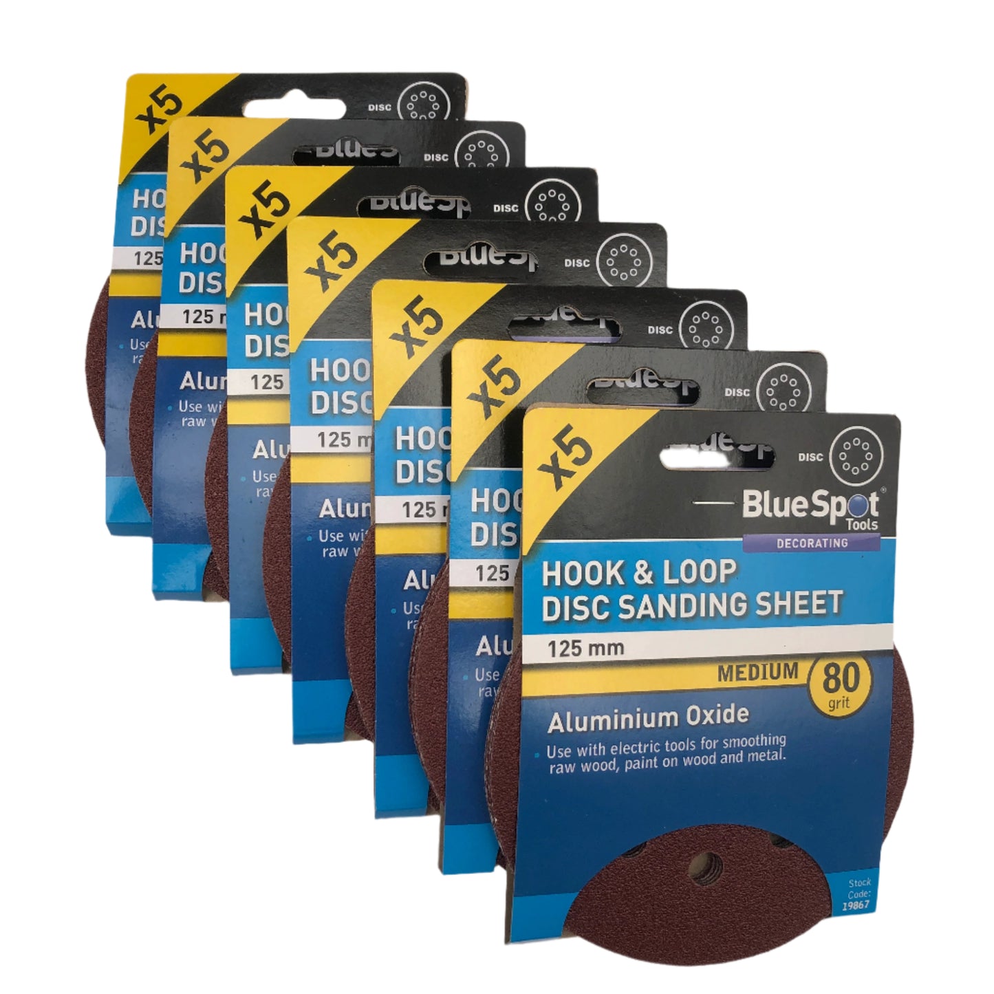 BLUE SPOT TOOLS 125MM 5 PACK 80 GRIT DISC SANDING SHEETS
