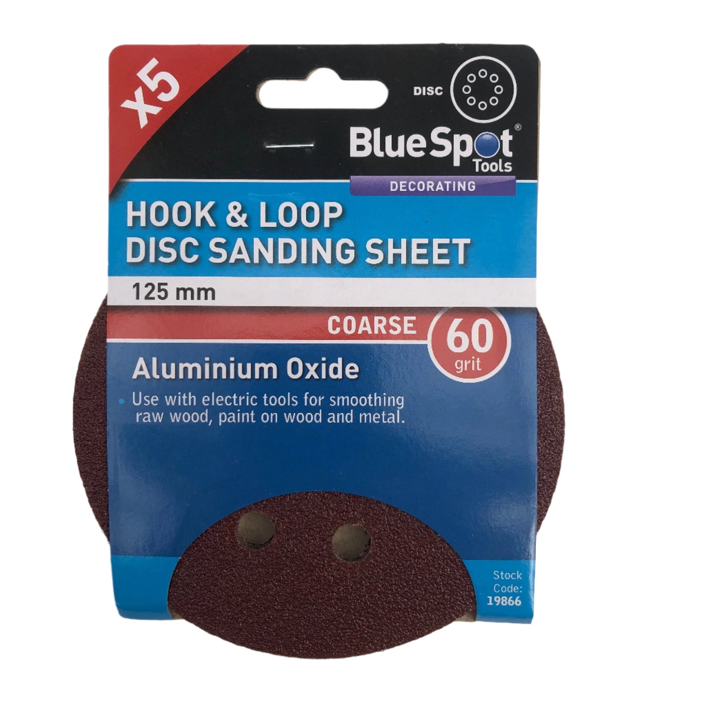 BLUE SPOT TOOLS 125MM 5 PACK 60 GRIT DISC SANDING SHEETS