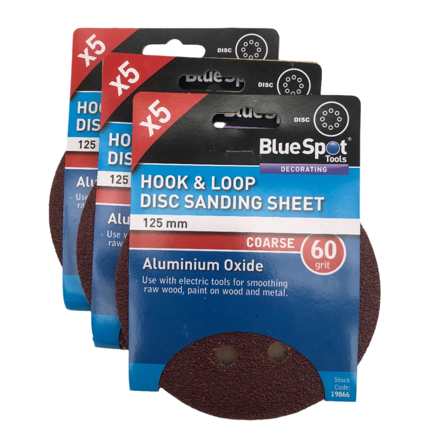 BLUE SPOT TOOLS 125MM 5 PACK 60 GRIT DISC SANDING SHEETS