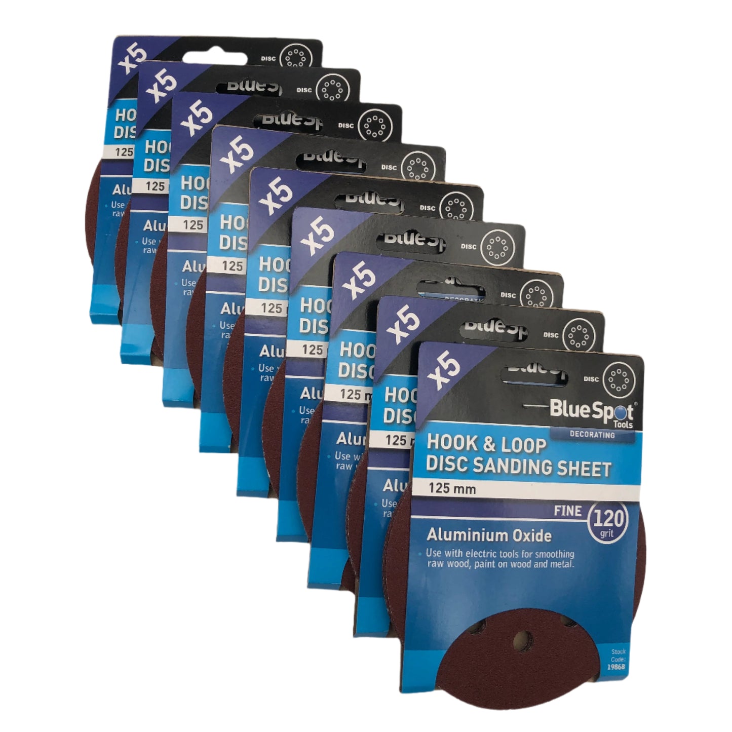 BLUE SPOT TOOLS 125MM 5 PACK 120 GRIT DISC SANDING SHEETS