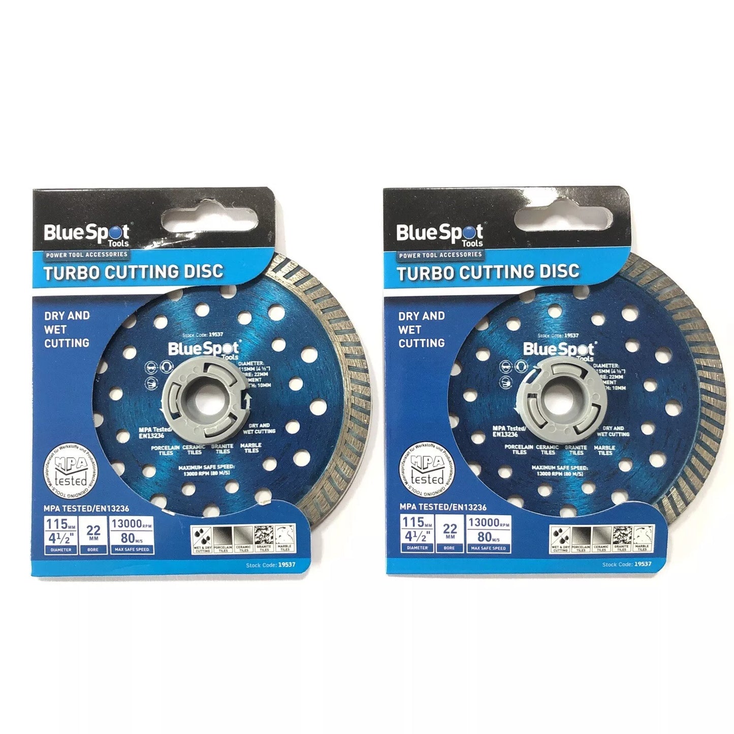 Blue Spot 2 Turbo Tile Diamond Dry & Wet Cutting Discs Stone Porcelain Marble 4.5" 115mm