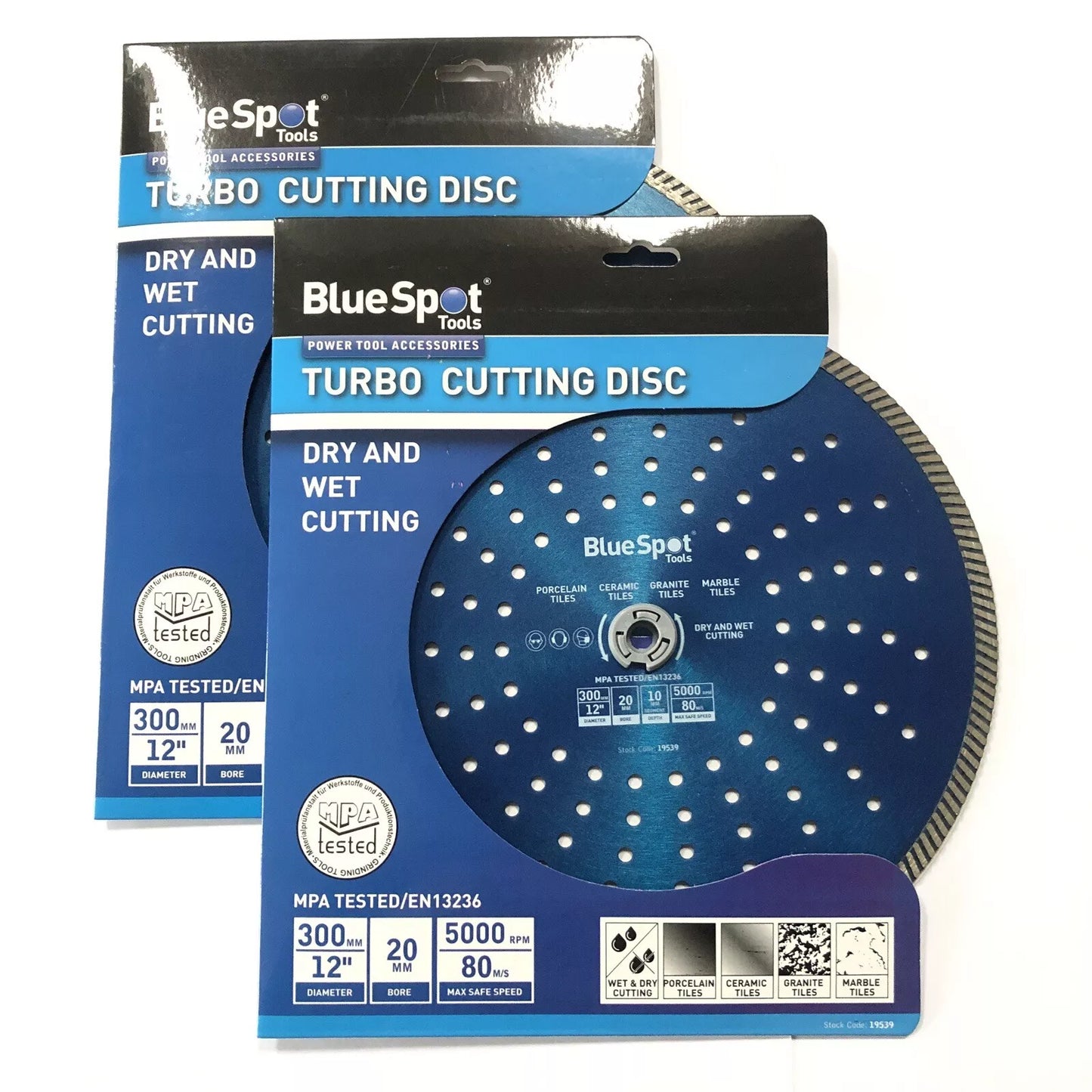 Blue Spot 2 x Turbo Diamond Cutting Discs 300mm 12" Grinder Blade Porcelain Stone Granite Marble