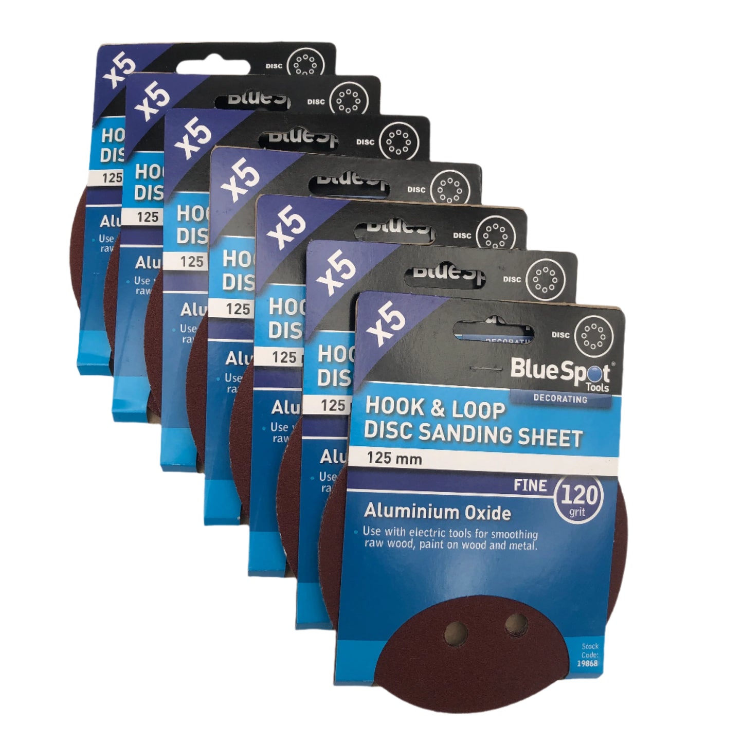 BLUE SPOT TOOLS 125MM 5 PACK 120 GRIT DISC SANDING SHEETS