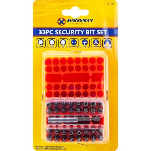 Marksman 33PC Security Bit Set Tamperproof Magnetic Screwdriver Holder Torx Hex Star Pozi