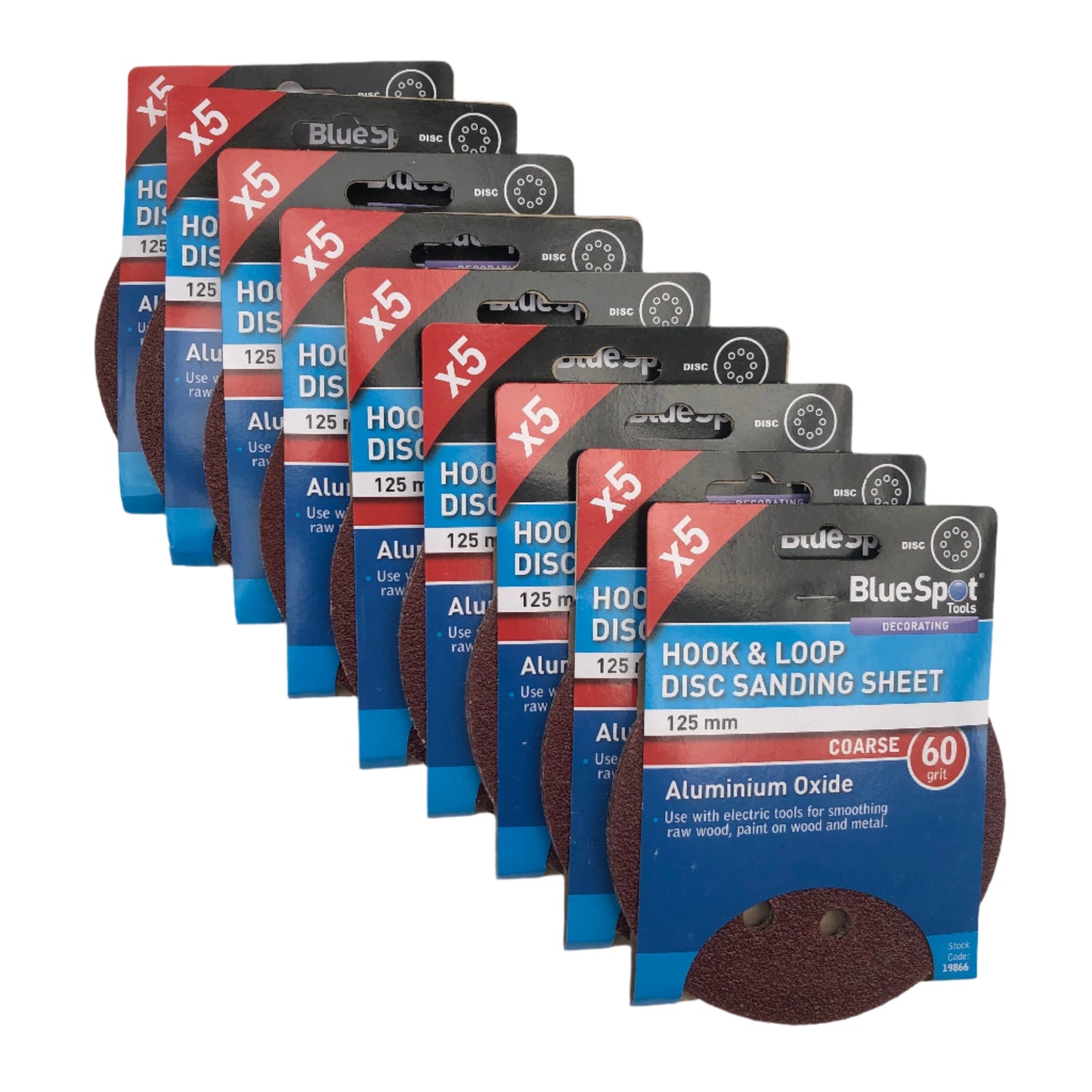 BLUE SPOT TOOLS 125MM 5 PACK 60 GRIT DISC SANDING SHEETS