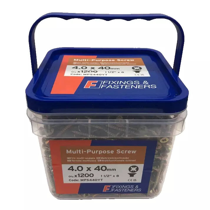 2 x Multi Purpose Wood Screws 4.0 x 40mm x 1200pcs Tub Pozi Head CSK ZYP 8 x 1½"