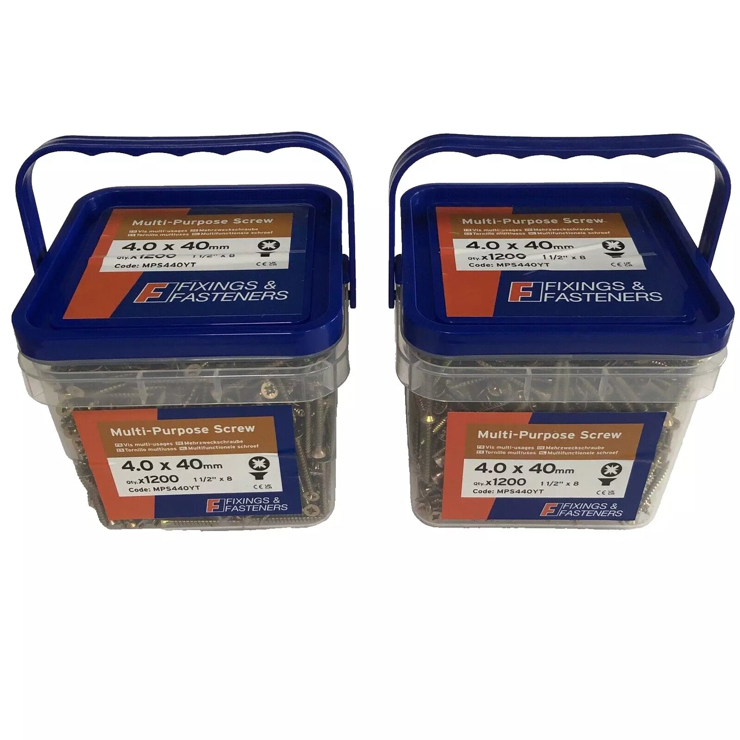 2 x Multi Purpose Wood Screws 4.0 x 40mm x 1200pcs Tub Pozi Head CSK ZYP 8 x 1½"