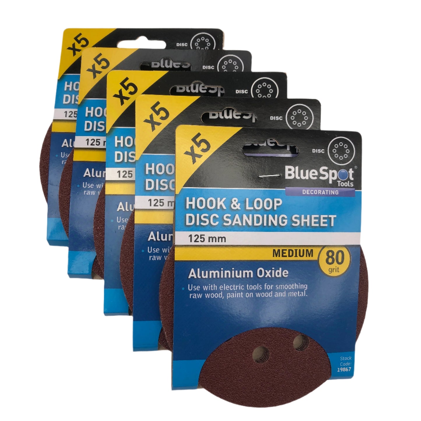 BLUE SPOT TOOLS 125MM 5 PACK 80 GRIT DISC SANDING SHEETS