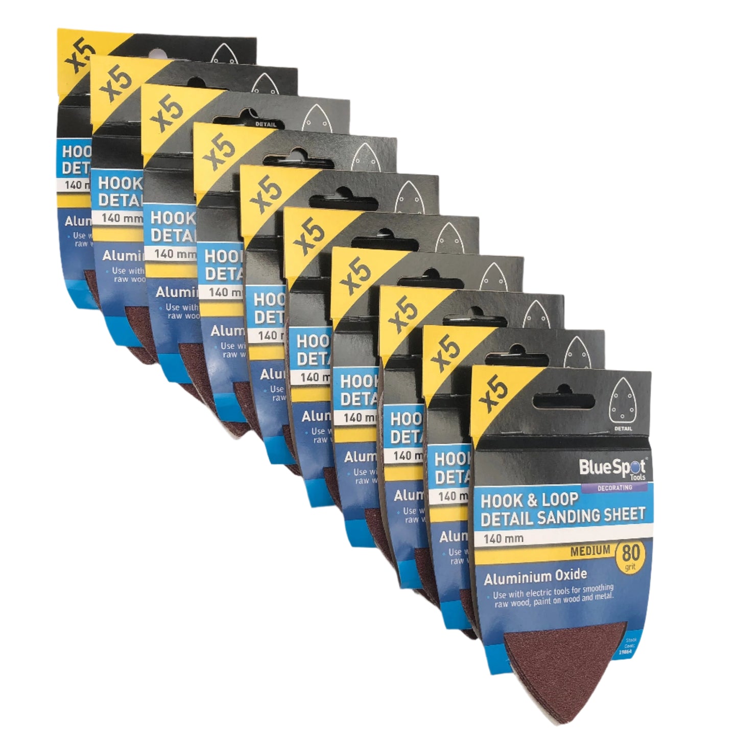 BLUE SPOT TOOLS 140MM 5 PACK 80 GRIT DETAIL SANDING SHEETS