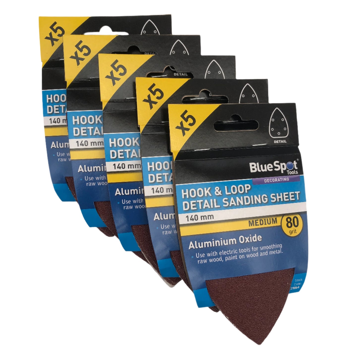 BLUE SPOT TOOLS 140MM 5 PACK 80 GRIT DETAIL SANDING SHEETS
