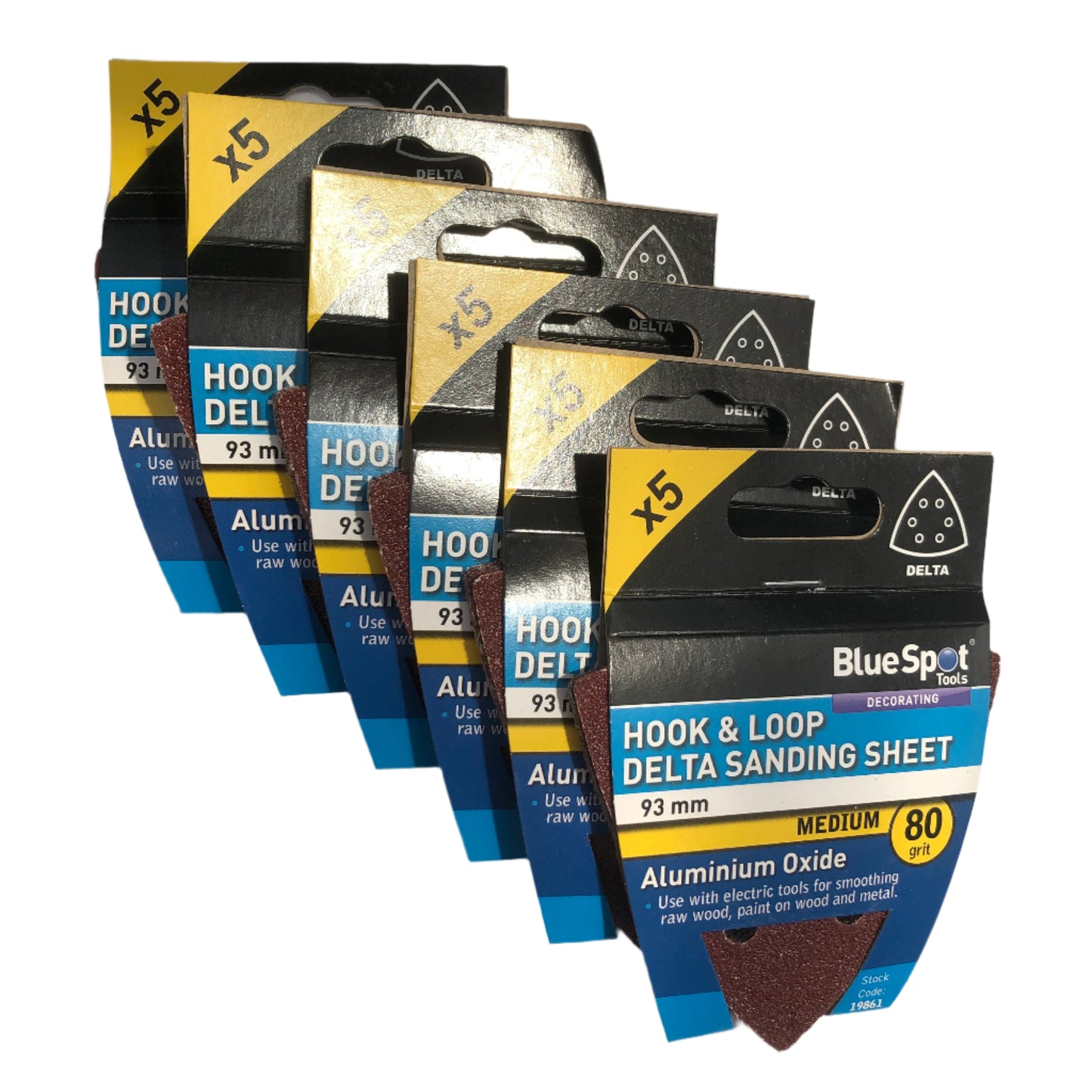 BLUE SPOT TOOLS 93MM 5 PACK 80 GRIT DELTA SANDING SHEETS