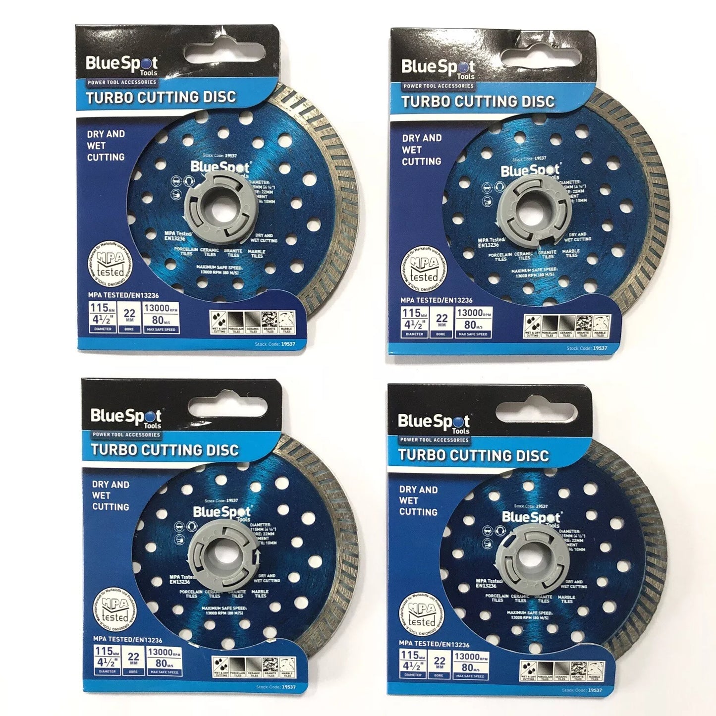 Blue Spot 4 Turbo Tile Diamond Dry & Wet Cutting Discs Stone Porcelain Marble 4.5" 115mm