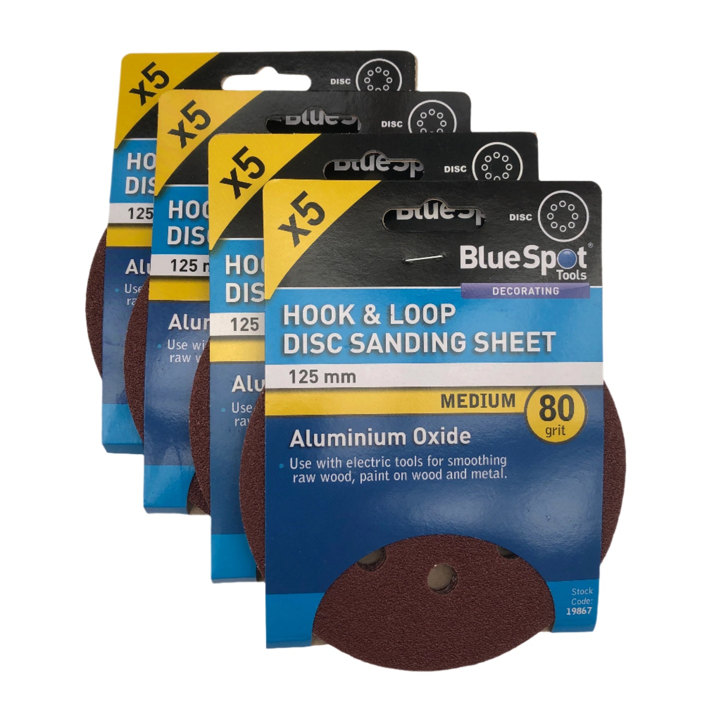 BLUE SPOT TOOLS 125MM 5 PACK 80 GRIT DISC SANDING SHEETS