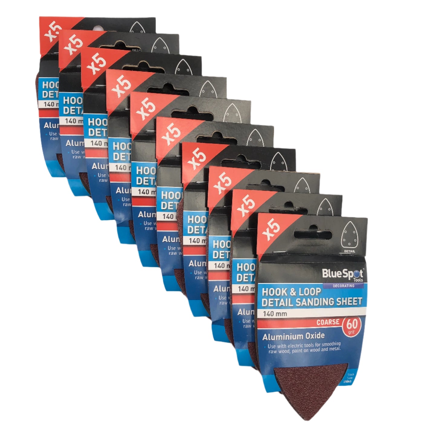 BLUE SPOT TOOLS 140MM 5 PACK 60 GRIT DETAIL SANDING SHEETS