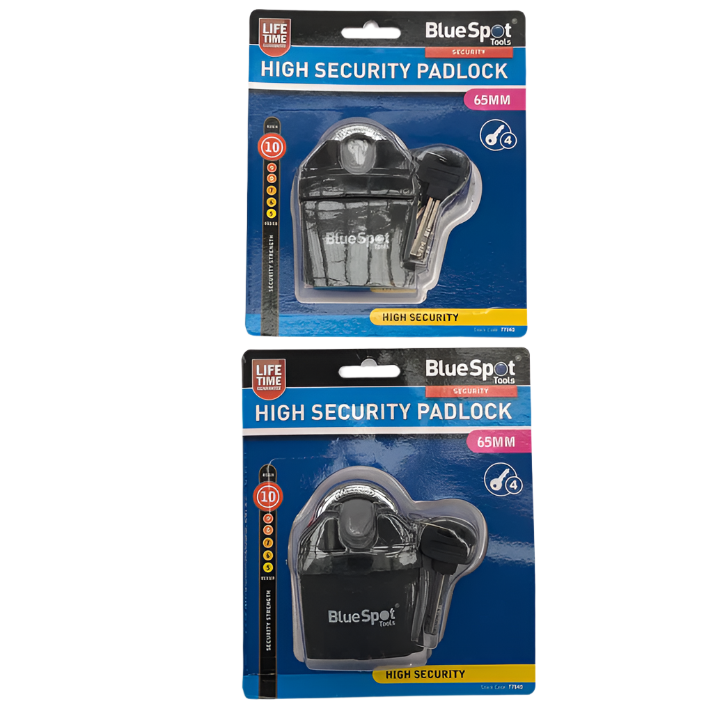 Blue Spot 65mm High Security Closed Shackle Zinc Alloy Padlock Steel Chain Door Lock 4 Key