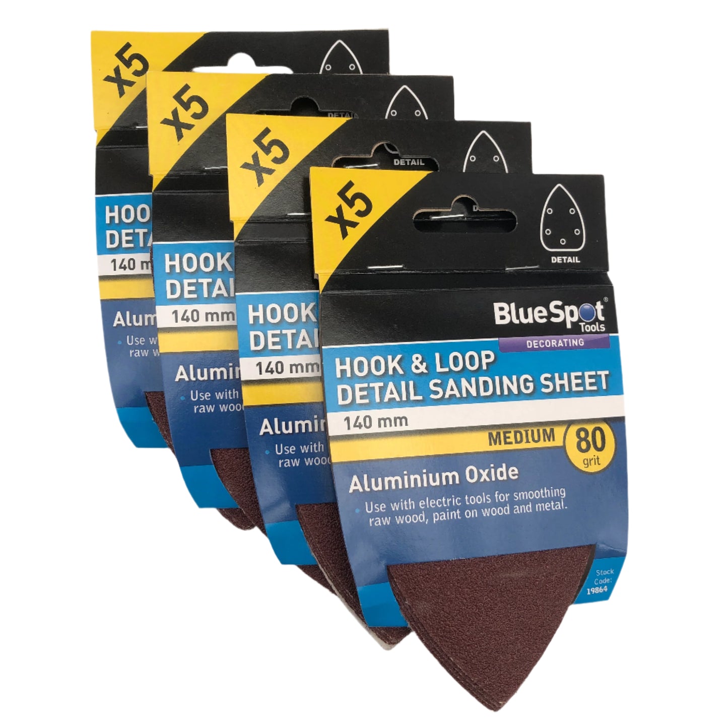 BLUE SPOT TOOLS 140MM 5 PACK 80 GRIT DETAIL SANDING SHEETS
