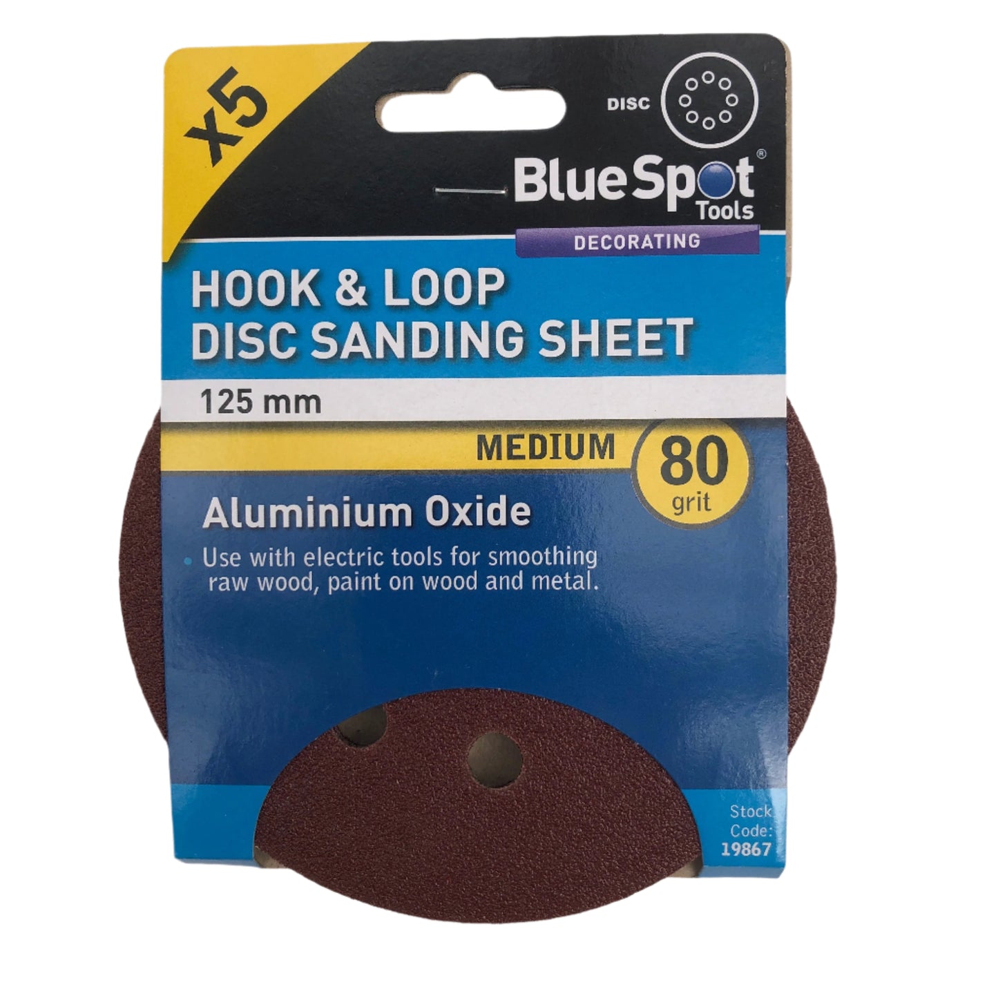 BLUE SPOT TOOLS 125MM 5 PACK 80 GRIT DISC SANDING SHEETS