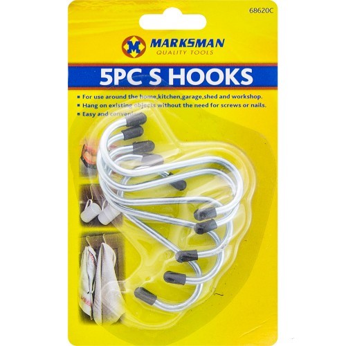 Marksman 5pc x S Hooks Steel Home Kitchen Garage Meat Pan Utensil Clothes Hanger Hanging