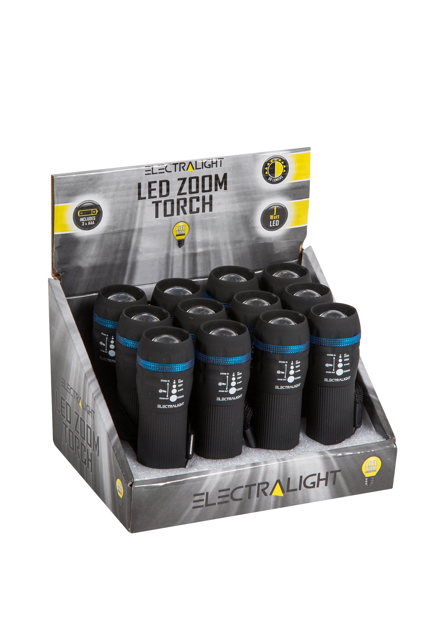 Electralight 1W LED Rubber Zoom Torch, With Batteries