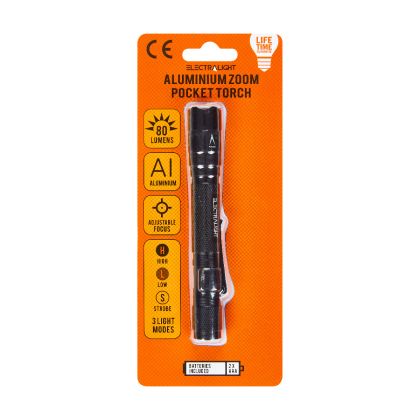 Electralight Aluminium Zoom Pocket Torch, With Batteries