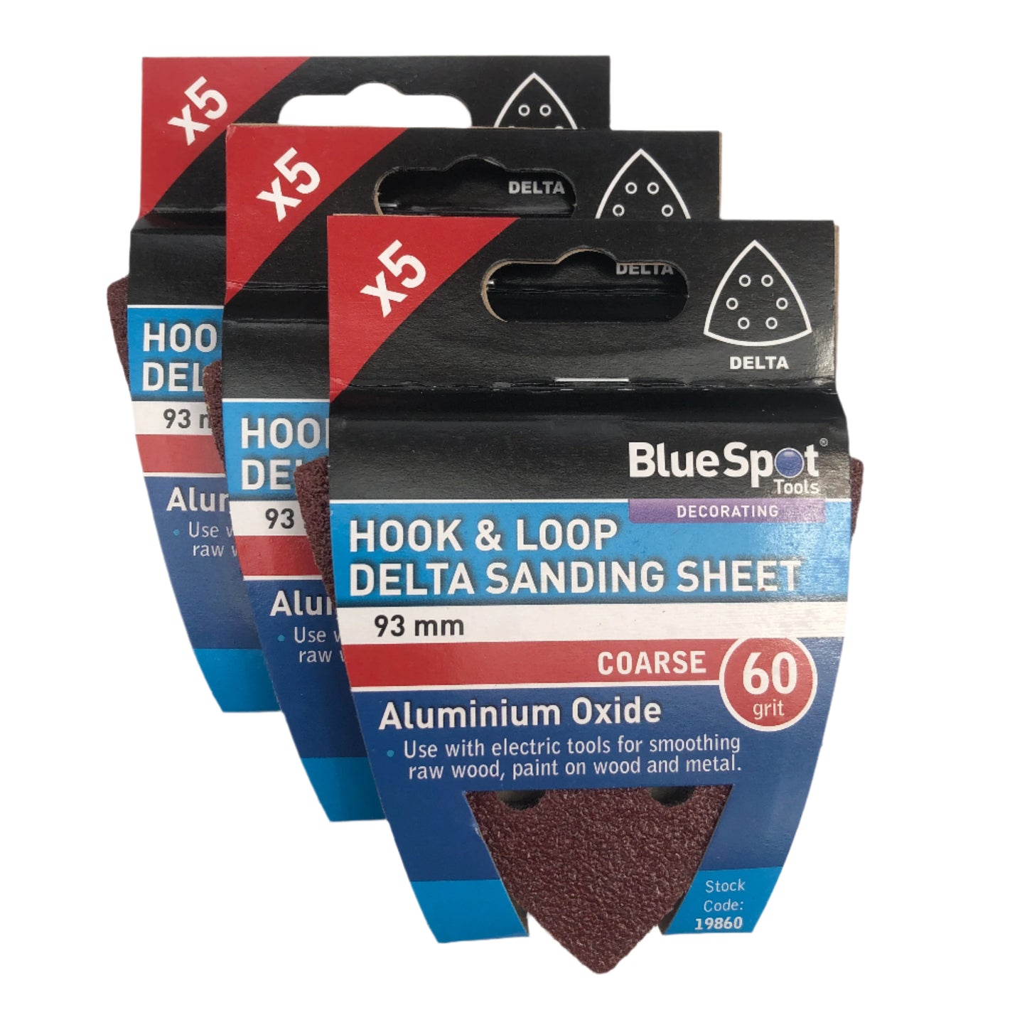 BLUE SPOT TOOLS 93MM 5 PACK 60 GRIT DELTA SANDING SHEETS