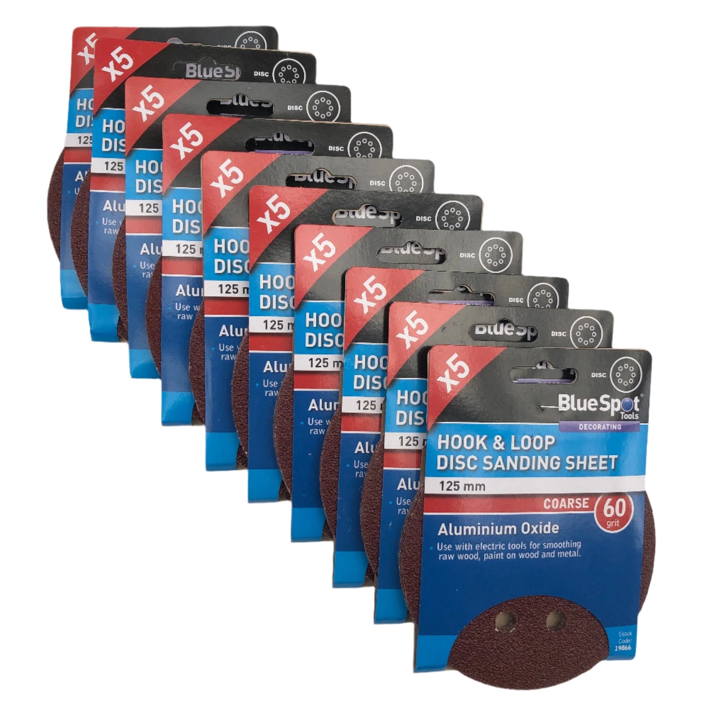 BLUE SPOT TOOLS 125MM 5 PACK 60 GRIT DISC SANDING SHEETS