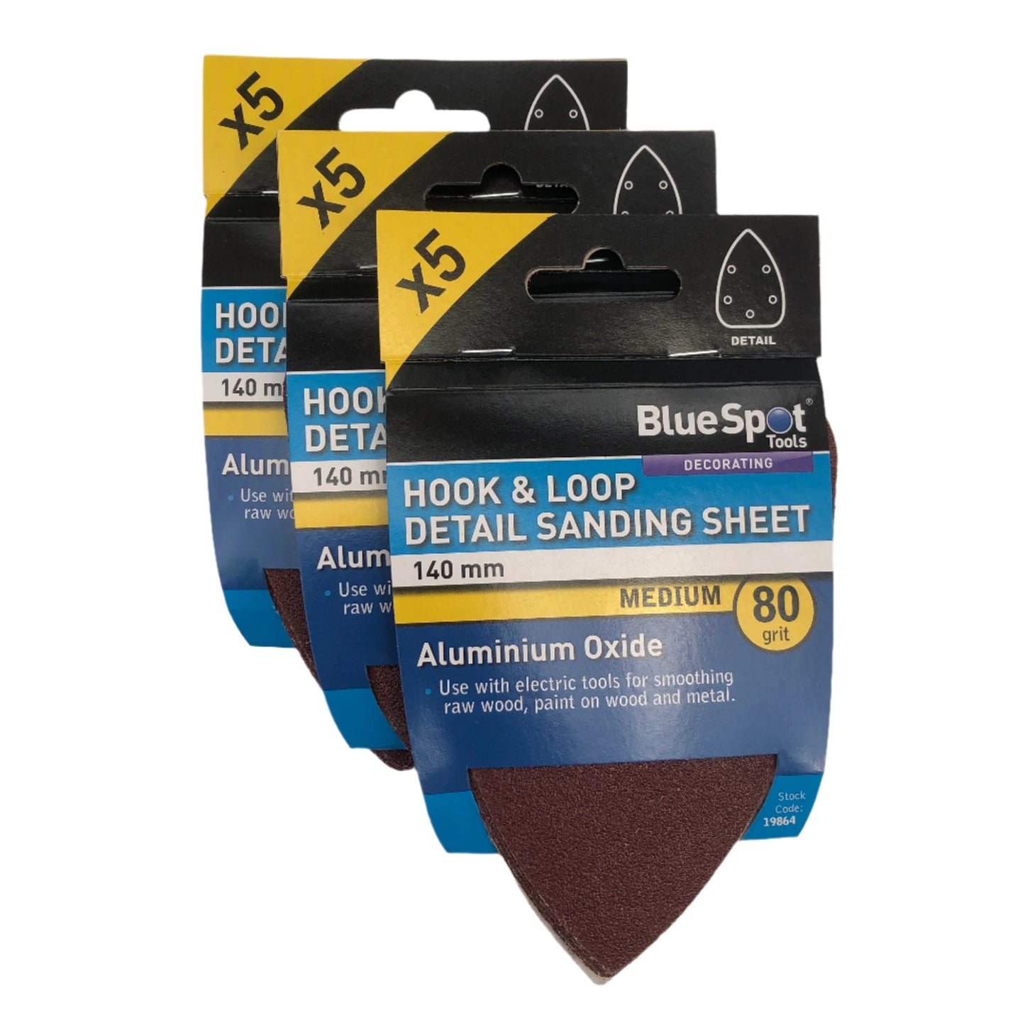BLUE SPOT TOOLS 140MM 5 PACK 80 GRIT DETAIL SANDING SHEETS
