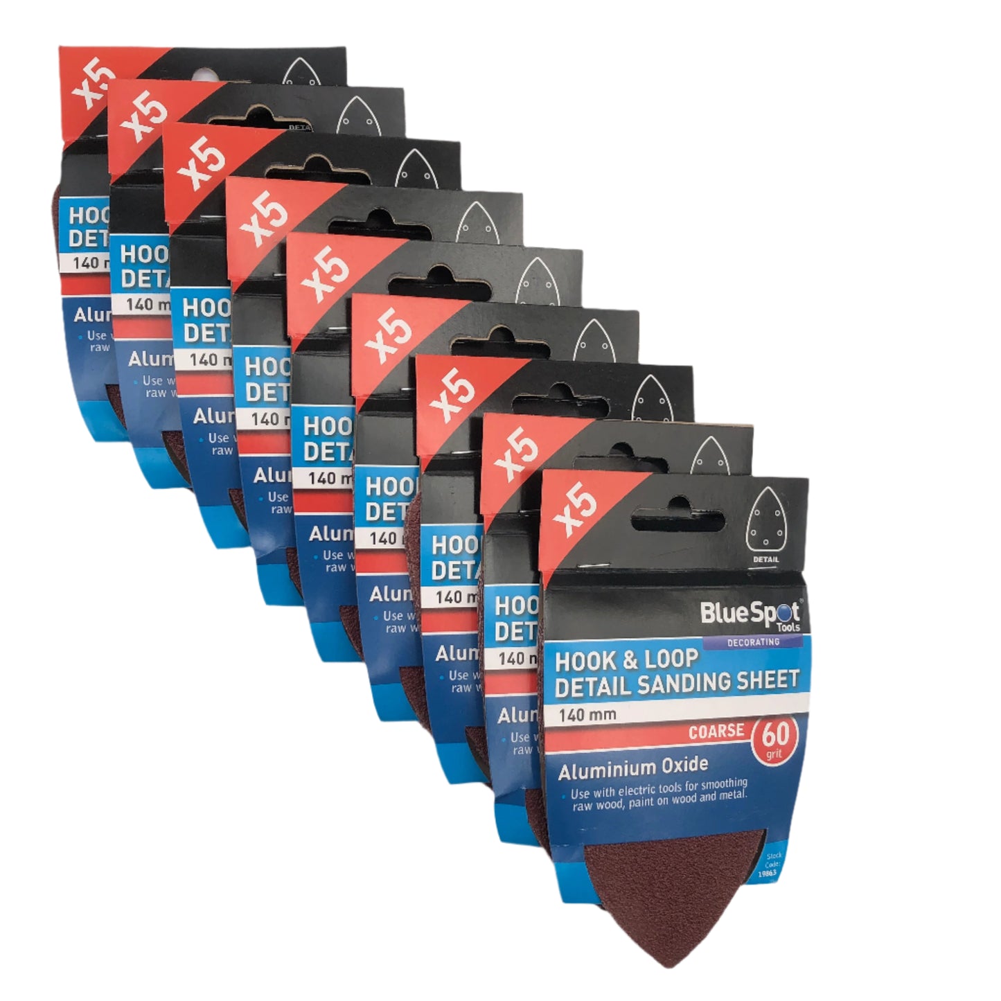 BLUE SPOT TOOLS 140MM 5 PACK 60 GRIT DETAIL SANDING SHEETS