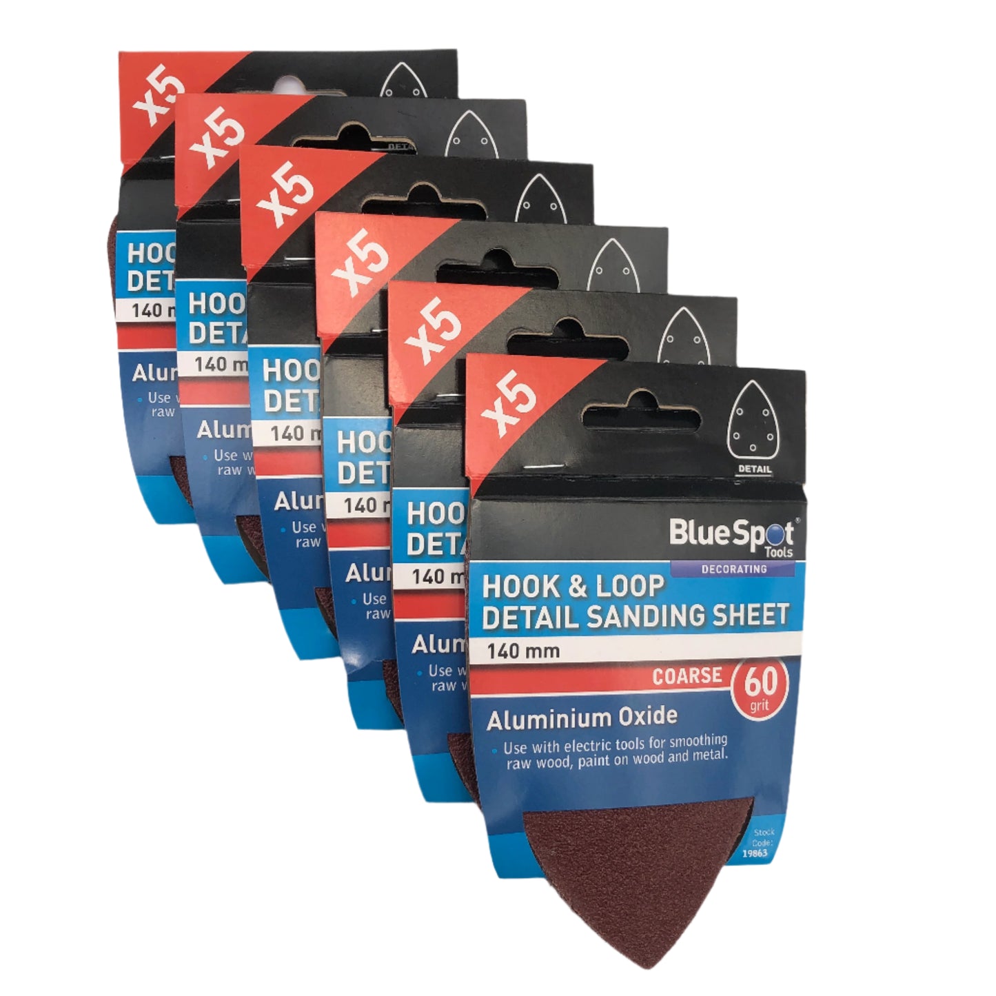 BLUE SPOT TOOLS 140MM 5 PACK 60 GRIT DETAIL SANDING SHEETS