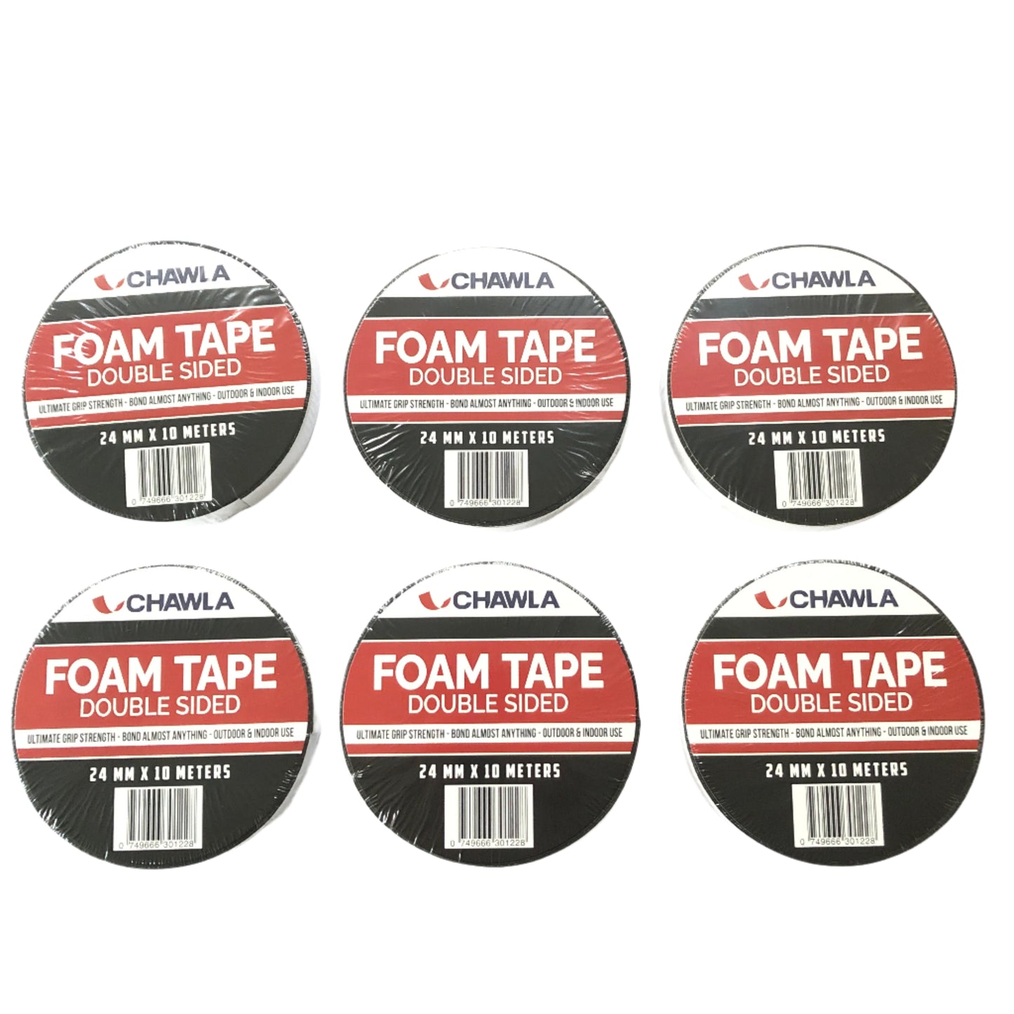 Black Double Sided Foam Permanent Trim Self Adhesive Tape 24mm x 10m x 6 Rolls