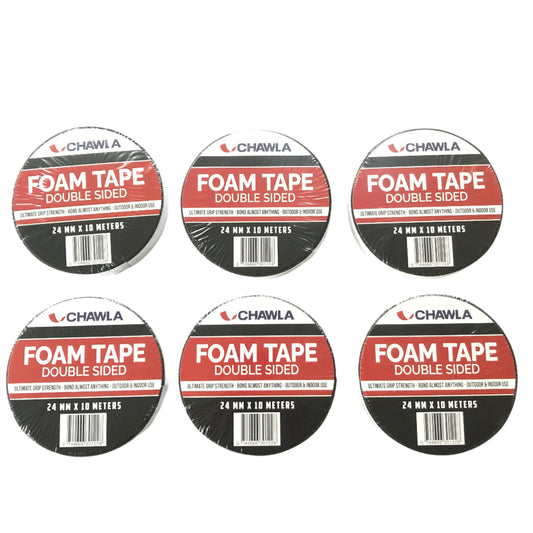 Black Double Sided Foam Permanent Trim Self Adhesive Tape 24mm x 10m x 6 Rolls