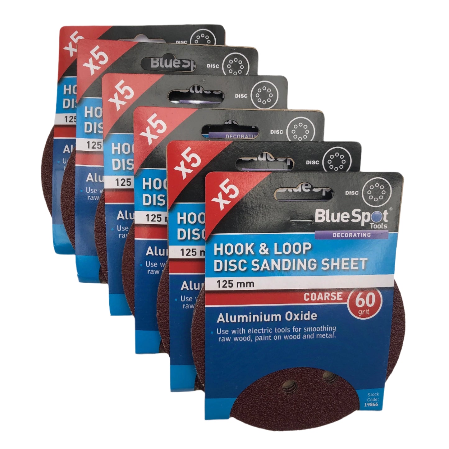 BLUE SPOT TOOLS 125MM 5 PACK 60 GRIT DISC SANDING SHEETS