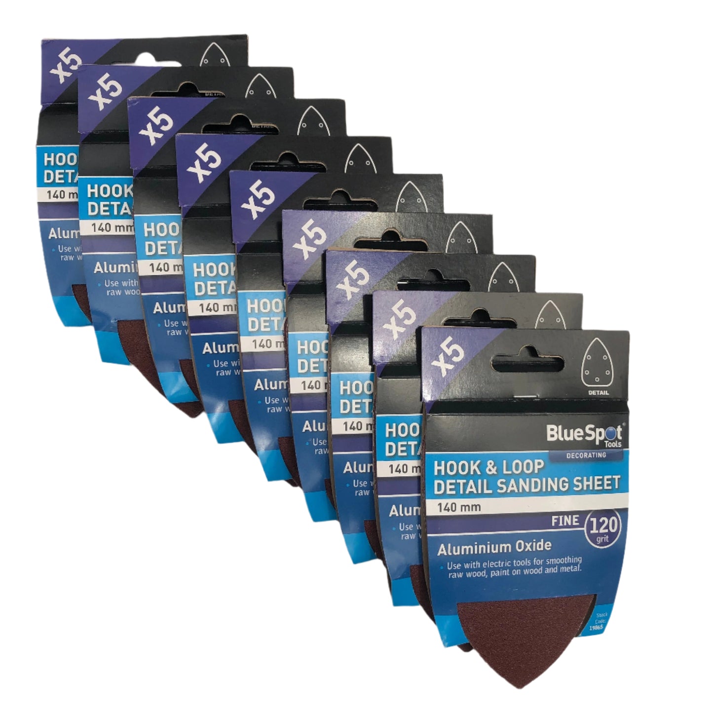 BLUE SPOT TOOLS 140MM 5 PACK 120 GRIT DETAIL SANDING SHEETS