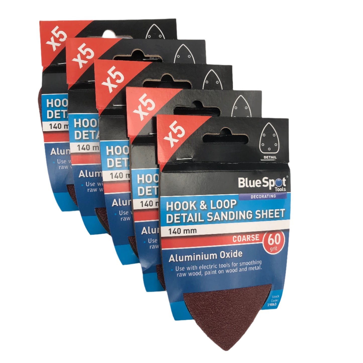 BLUE SPOT TOOLS 140MM 5 PACK 60 GRIT DETAIL SANDING SHEETS