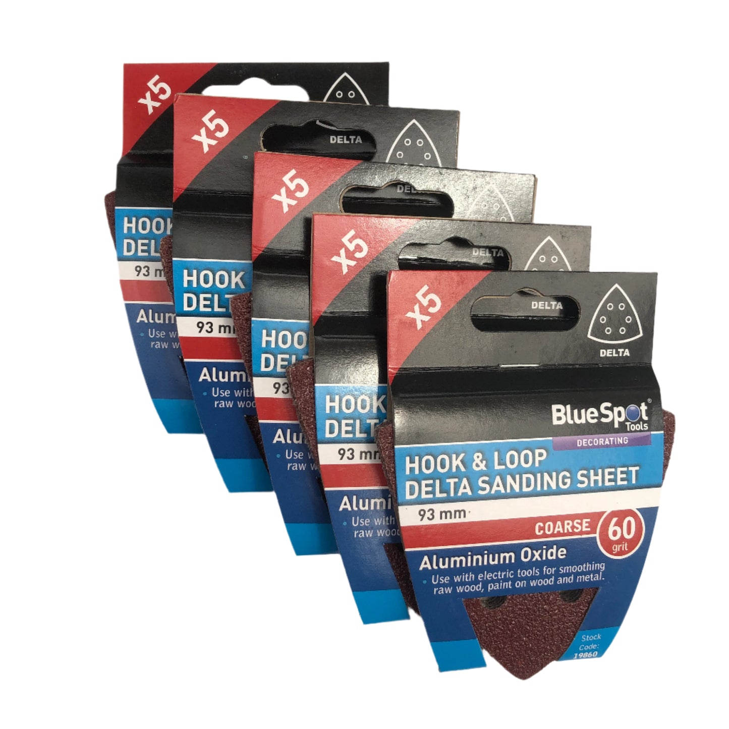 BLUE SPOT TOOLS 93MM 5 PACK 60 GRIT DELTA SANDING SHEETS