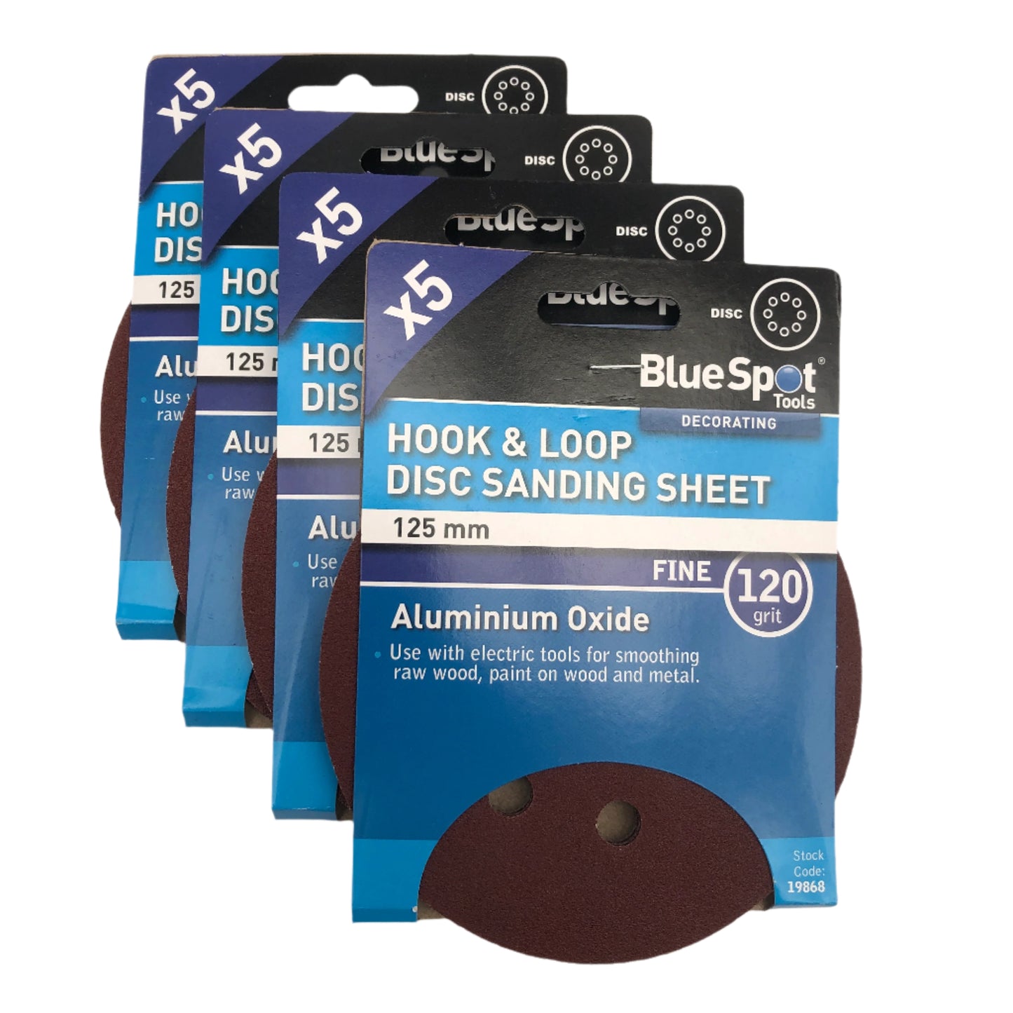BLUE SPOT TOOLS 125MM 5 PACK 120 GRIT DISC SANDING SHEETS