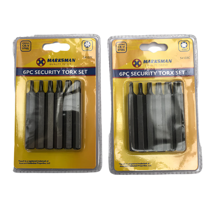 Marksman Security Torx Bit Set 6pc 75mm Long Anti Tamperproof T20 T25 T30 T40 T45 T50