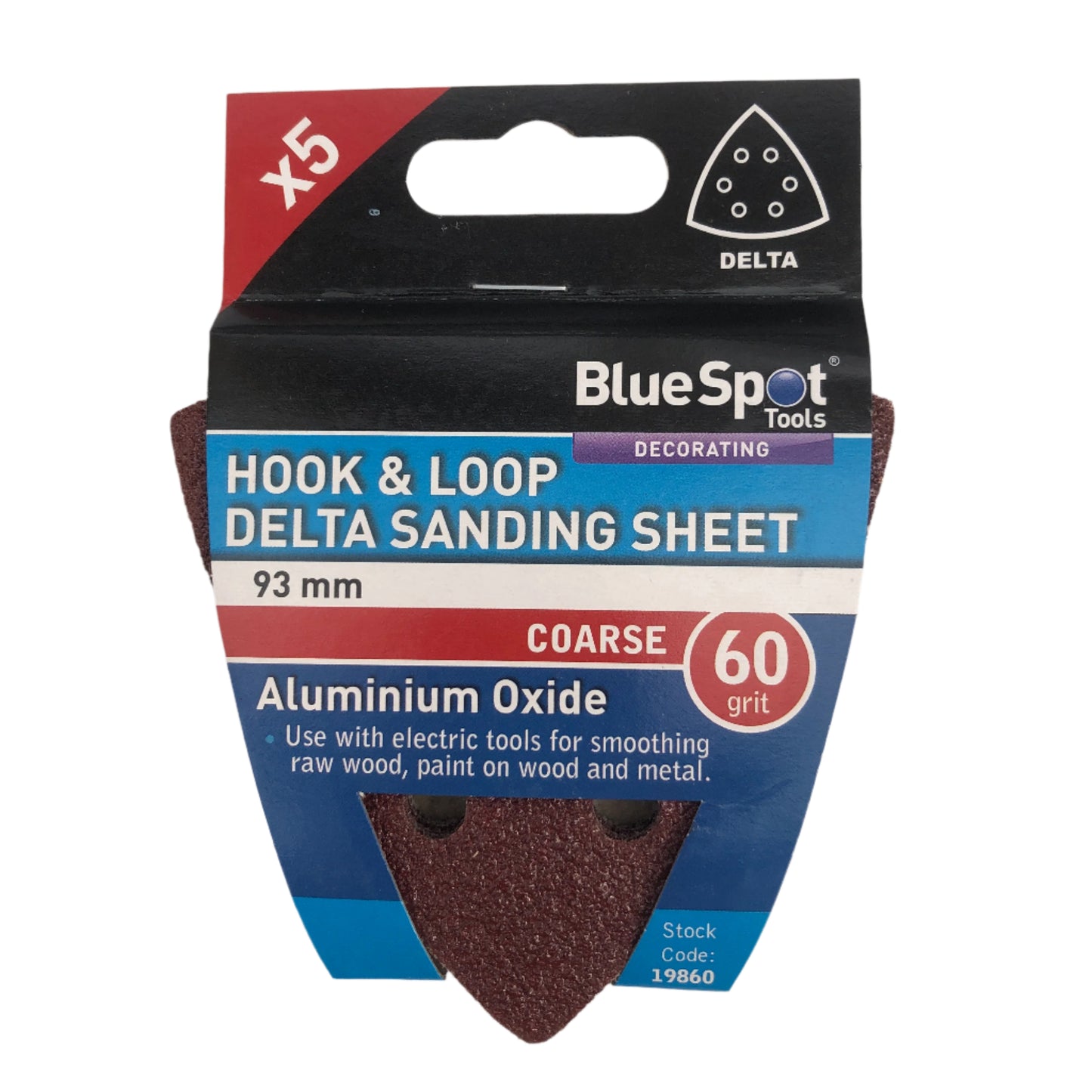 BLUE SPOT TOOLS 93MM 5 PACK 60 GRIT DELTA SANDING SHEETS