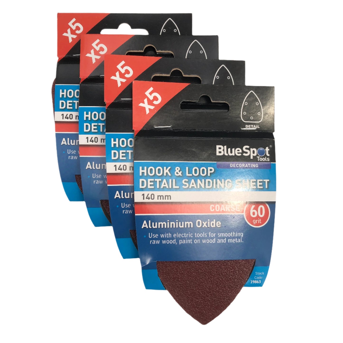 BLUE SPOT TOOLS 140MM 5 PACK 60 GRIT DETAIL SANDING SHEETS