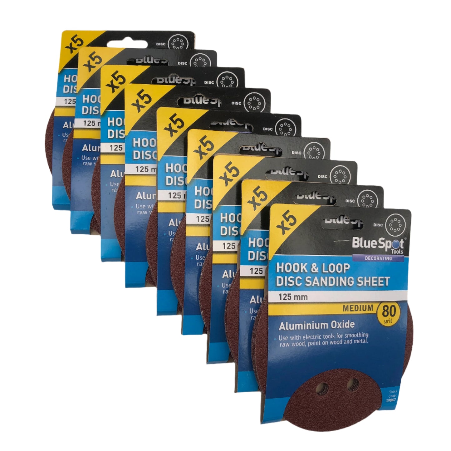 BLUE SPOT TOOLS 125MM 5 PACK 80 GRIT DISC SANDING SHEETS