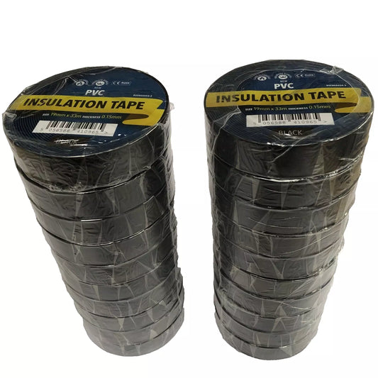 20 Rolls Of Black Electrical Pvc Insulation Insulating Tape 19mm x 33m Tapes