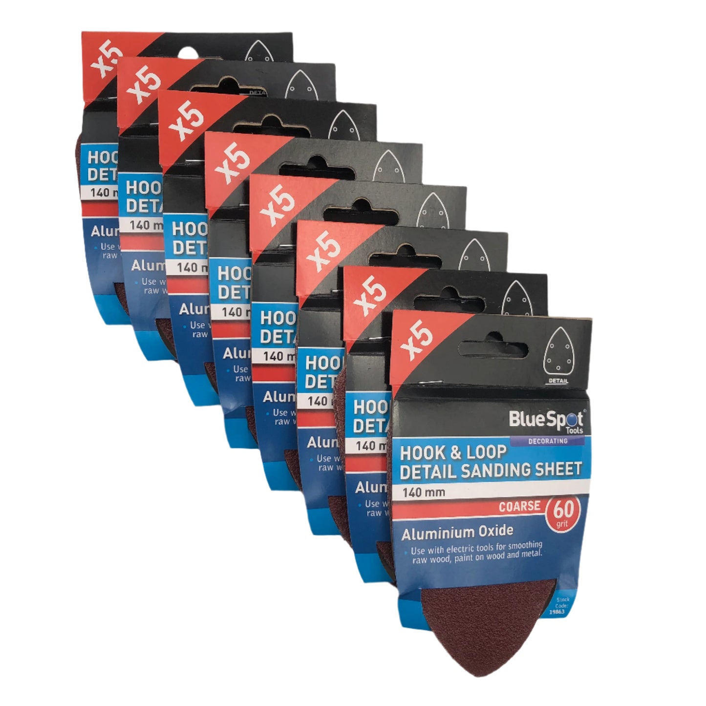 BLUE SPOT TOOLS 140MM 5 PACK 60 GRIT DETAIL SANDING SHEETS