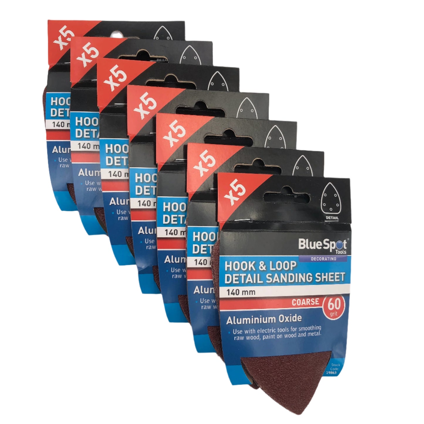 BLUE SPOT TOOLS 140MM 5 PACK 60 GRIT DETAIL SANDING SHEETS